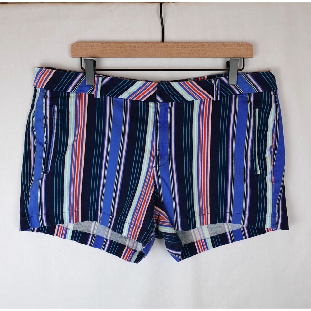 A.N.A. Striped Twill Shorts Women's Size 16 Blue Multicolor Cotton Casual Summer
